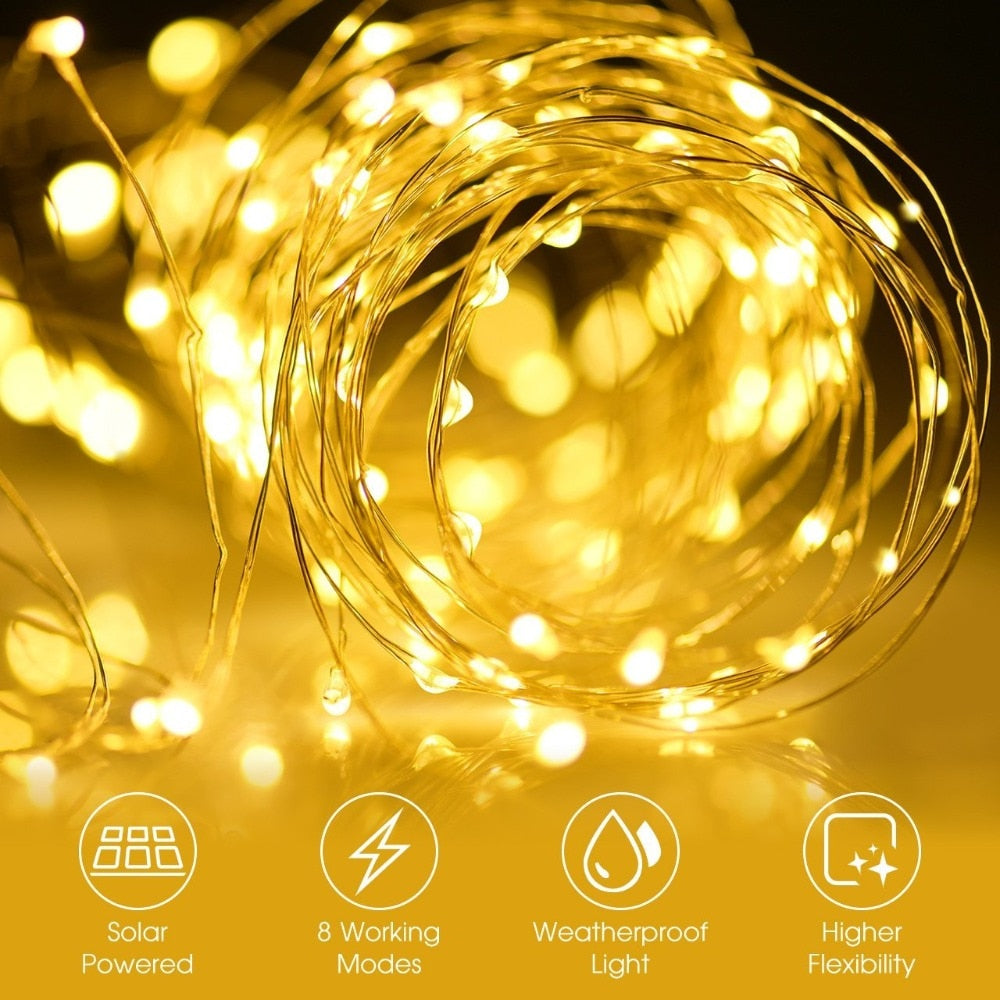 New Year Solar Lamp LED Outdoor 7M/12M/22M/32M String Lights Fairy Waterproof For Holiday Christmas Party Garlands Garden  Decor