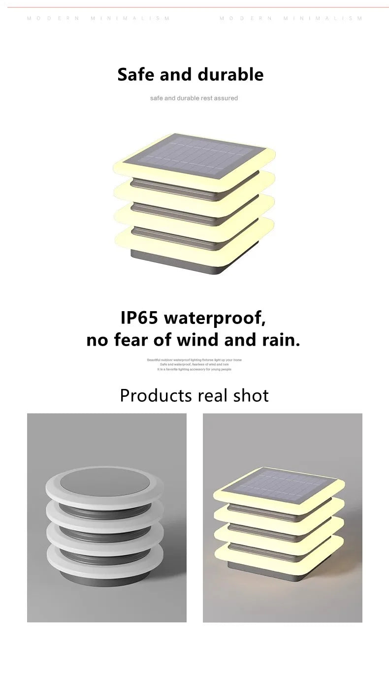 Waterproof Solar Wall Lawn Lamp Solar Column Head Light Outdoor Courtyard Door Pillar Lamp Outdoor Post Light Villa DoorLighting