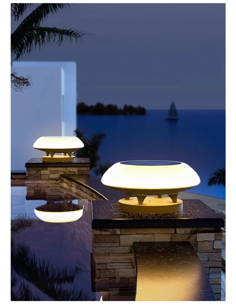 Solar Pillar Lights LED Wall Lamp Outdoor Waterproof Round Model Home Decor Gate Garden Lighting Decor Solar Energy Super Door