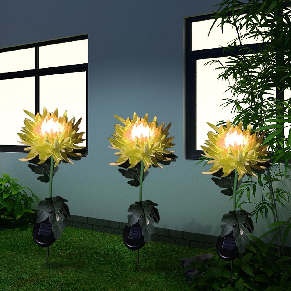 2pcs Chrysanthemum Solar Light LED Lamp Outdoor Garden Simulation Flower Lawn Light Plug-In Garden Land Lamp Light Garden Decor