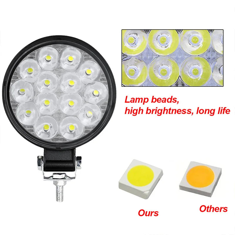 Car LED Round 42W 14LED Working Light Car Front Fog Light 12V 24V Headlight for Truck SUV Tractor Off-road High Brightness