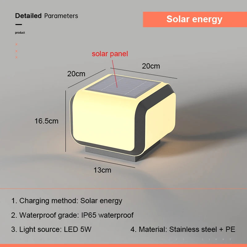 Solar Pillar Lights Outdoor Waterproof LED Wall Lamp Lighting Home Decor Solar Energy Square Lamp Villa Gate Garden Door Fence