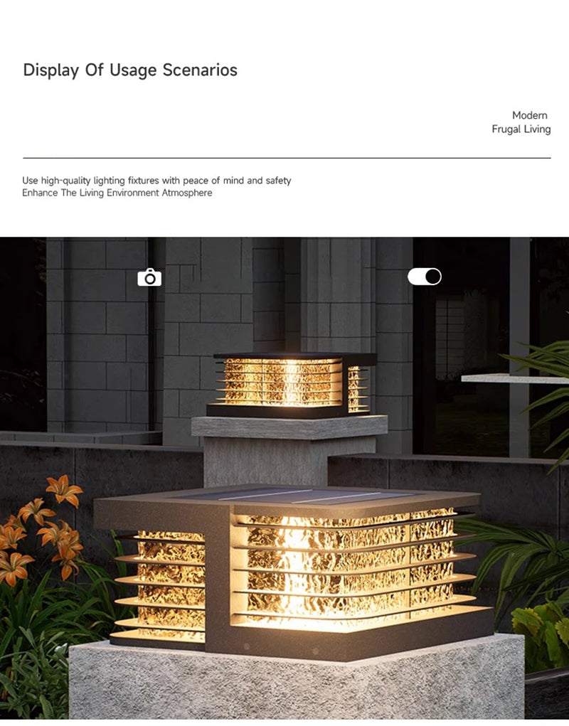 Solar Pillar Lights LED Wall Lamp Outdoor Waterproof Solar Energy Home Decor Lighting Fence Villa Gate Garden Door Courtyard