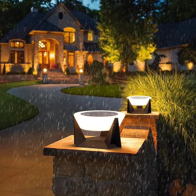LED Solar Lights Outdoor Garden Light Column Lamps Post Light Waterproof Fence Gate Cap Light Lantern Head Lamp Patio Decoration