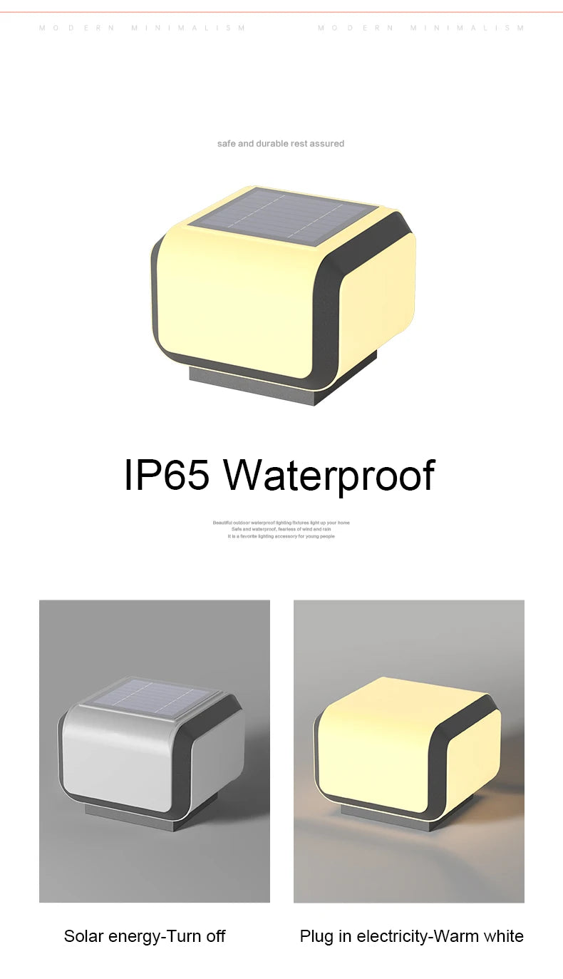 Solar Pillar Lights Outdoor Waterproof LED Wall Lamp Lighting Home Decor Solar Energy Square Lamp Villa Gate Garden Door Fence