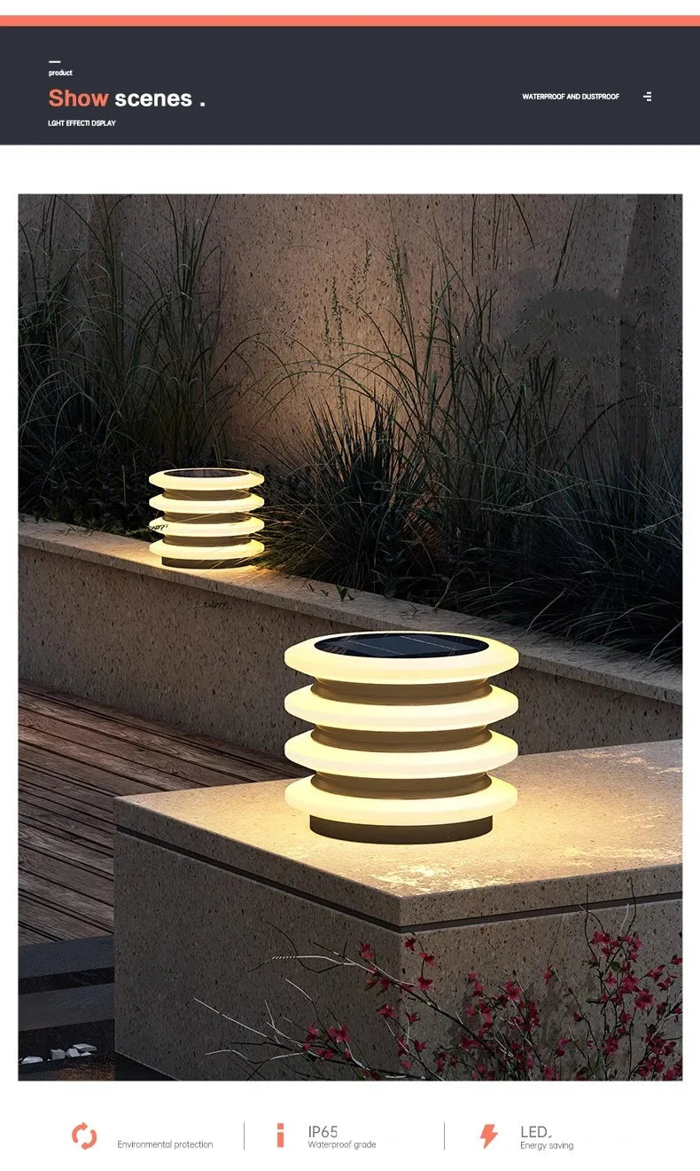 Waterproof Solar Wall Lawn Lamp Solar Column Head Light Outdoor Courtyard Door Pillar Lamp Outdoor Post Light Villa DoorLighting