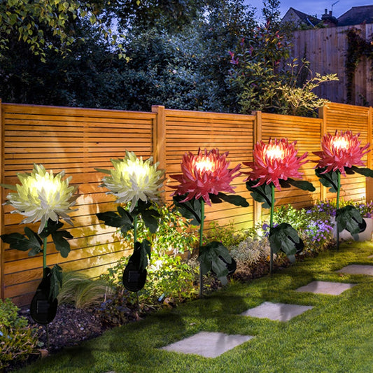 2pcs Chrysanthemum Solar Light LED Lamp Outdoor Garden Simulation Flower Lawn Light Plug-In Garden Land Lamp Light Garden Decor