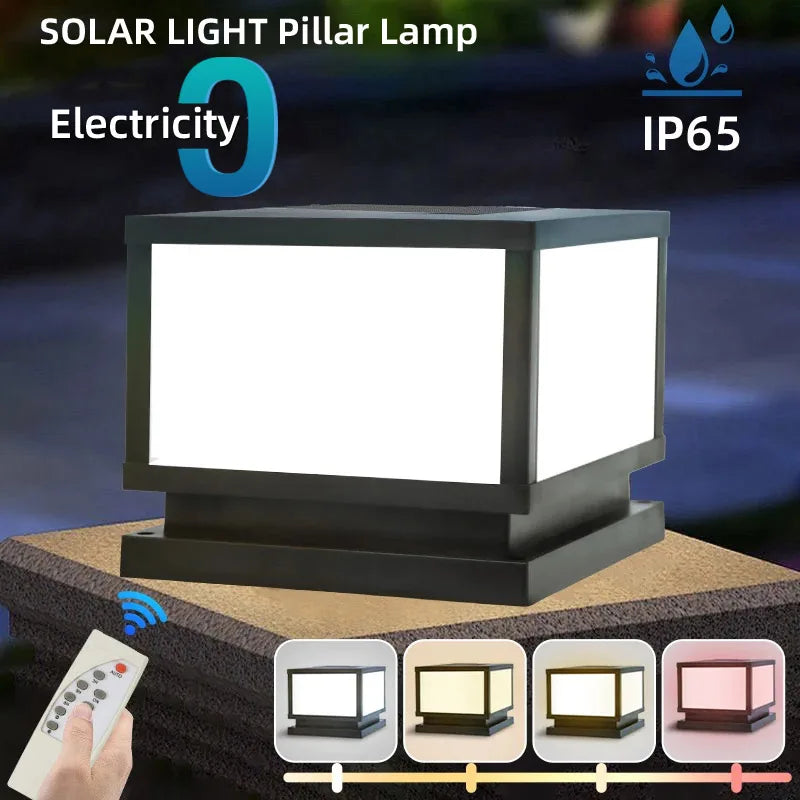 LED Solar Lights Outdoors Waterproof Solar Column Light Classical style Timed with Remote Control LED Light for Garden Patio