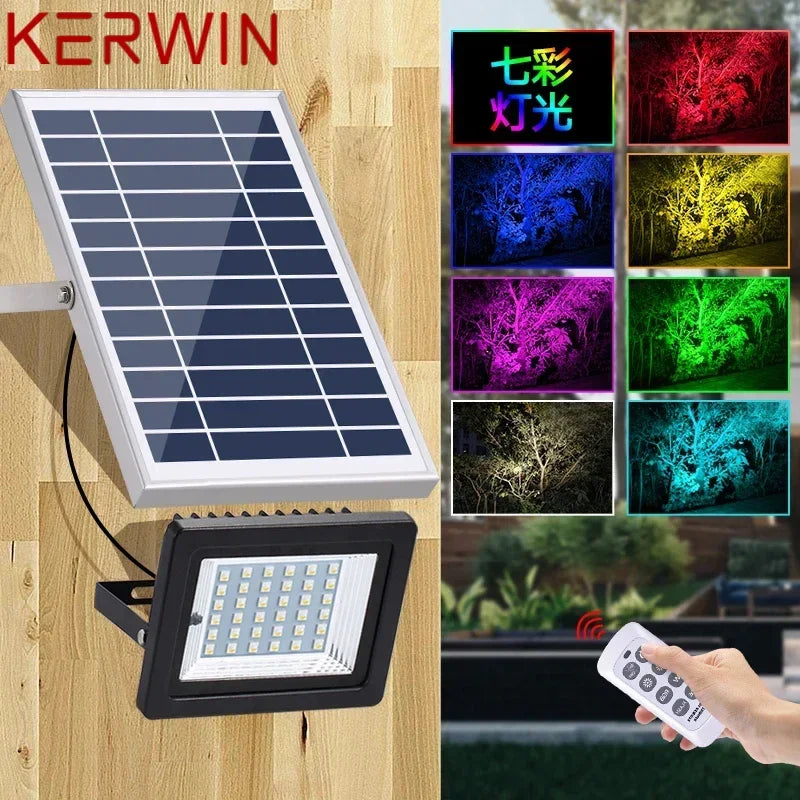 KERWIN Outdoor Solar Flood Light Remote Control Wall Mounted Waterproof IP65 Colorful Gradient LED For Courtyard Street Lamp