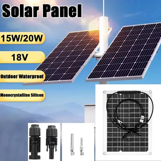 18V Solar Panel Outdoor Waterproof 15W 20W Monocrystalline Silicon Solar Panel With Connector Car Yacht Boat Charger Solar Panel