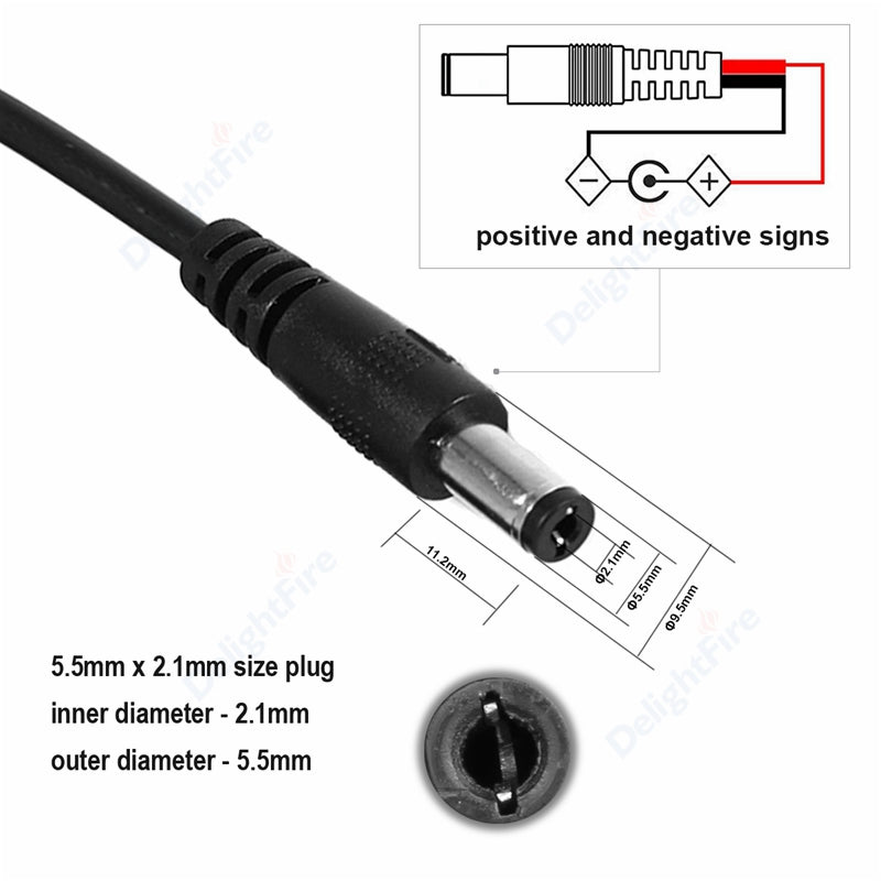 Barrel Jack Cable Splitter 5-12V DC 5.5mm 2.1mm 1 to 2 Way Power Adapter Connector Cable. Power Splitter Cable 1 Female To 2 Male Jack DC Connector Wire for LED Lights, CCTV Camera. Length 15cm.