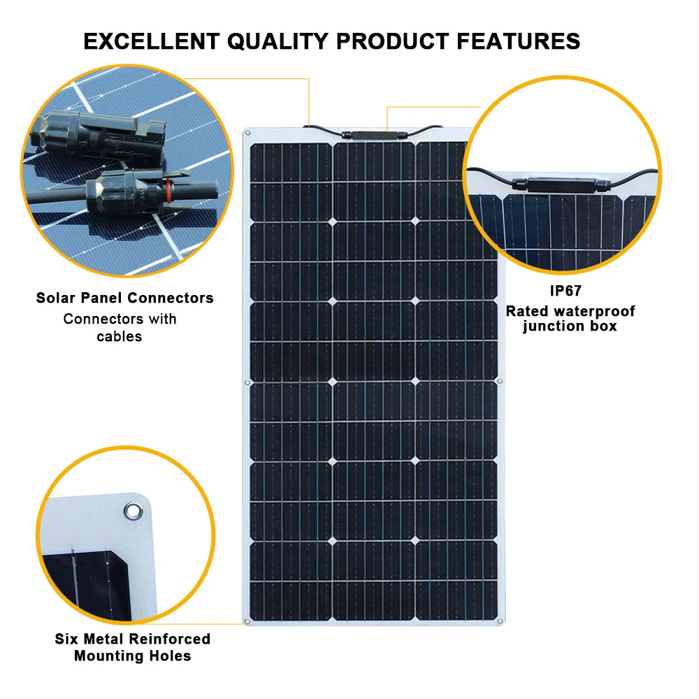 500W 400w 300W 200w 12v portable Solar Panel Flexible 18V 100W 1000W plate CELLS Monocrystalline silicon Panel Solar kit