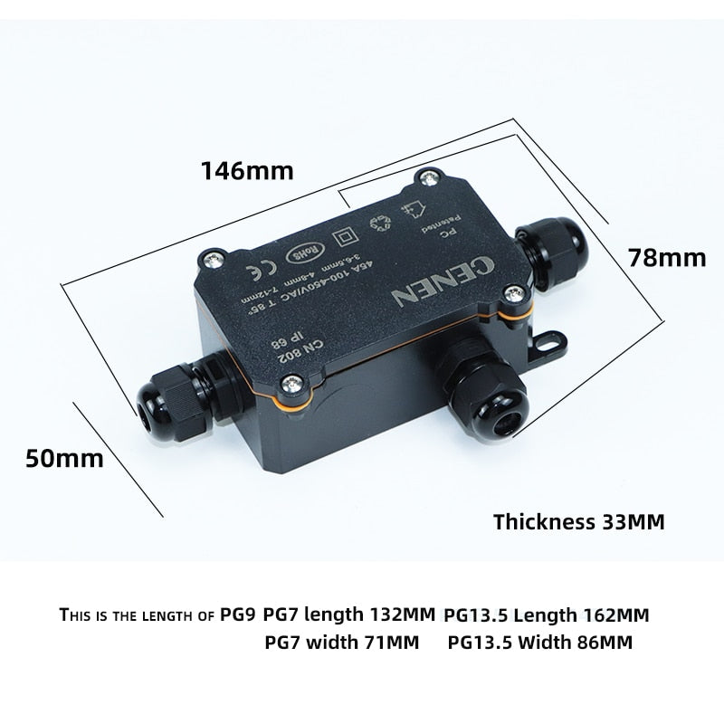 Plastic Waterproof junction box, Black PC flame-retardant electrical instrument Outdoor LED Lighting, Waterproof junction box IP68, 2/3/6holes