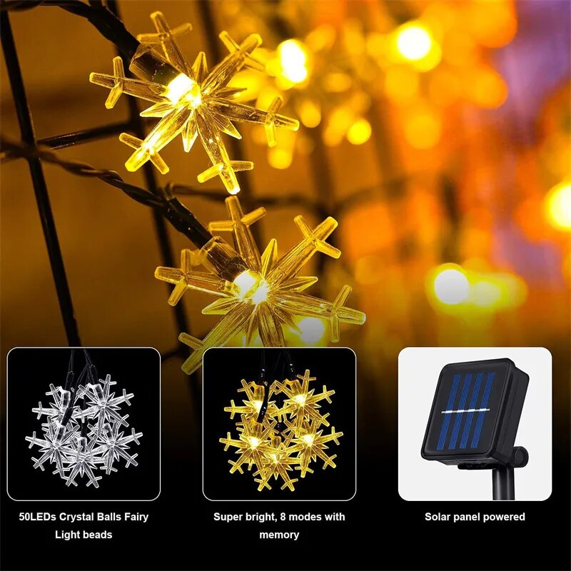 Solar Christmas Snowflake Lights Solar Powered led Outdoor Light Waterproof Xmas Tree Holiday Wedding Party Decor