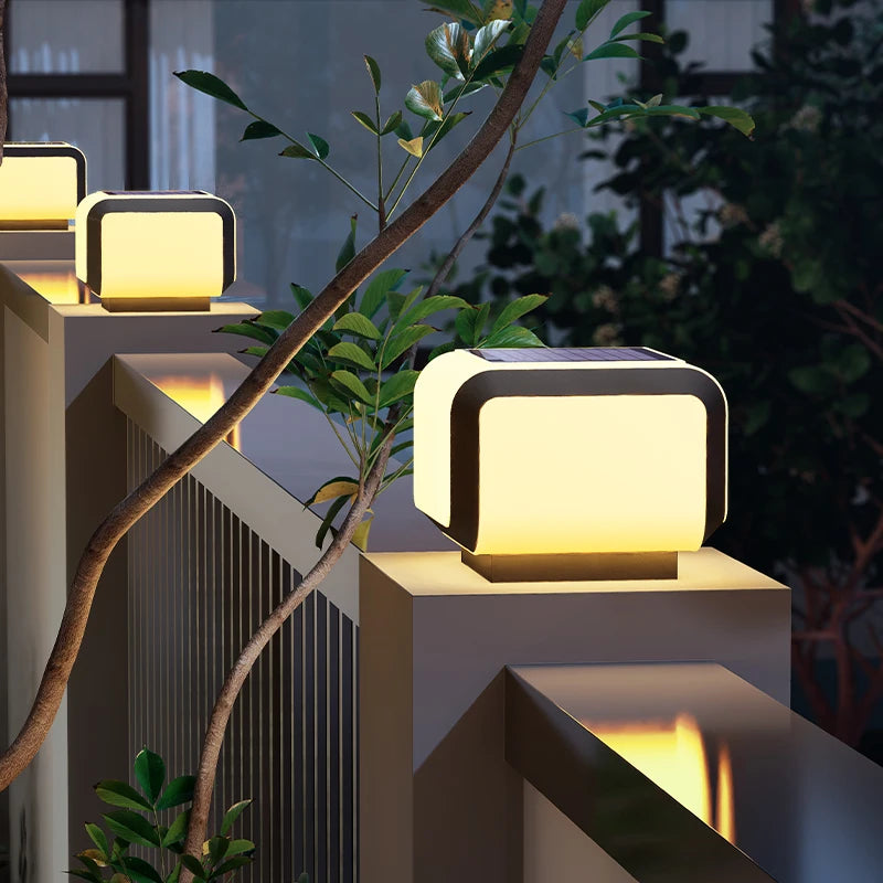 Solar Pillar Lights Outdoor Waterproof LED Wall Lamp Lighting Home Decor Solar Energy Square Lamp Villa Gate Garden Door Fence