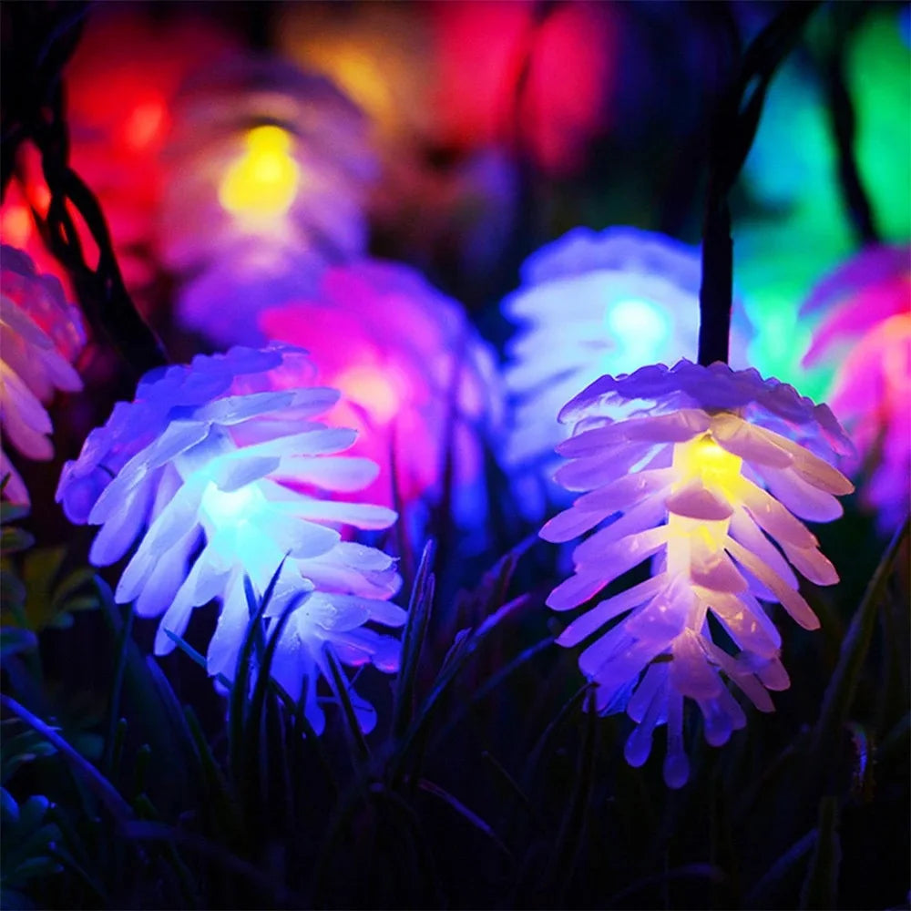 Holiday Pine Cones Snowflake Lights Solar DIY Fairy Pinecon Garland Outdoor Light String for Christmas Wedding Home Party Decor