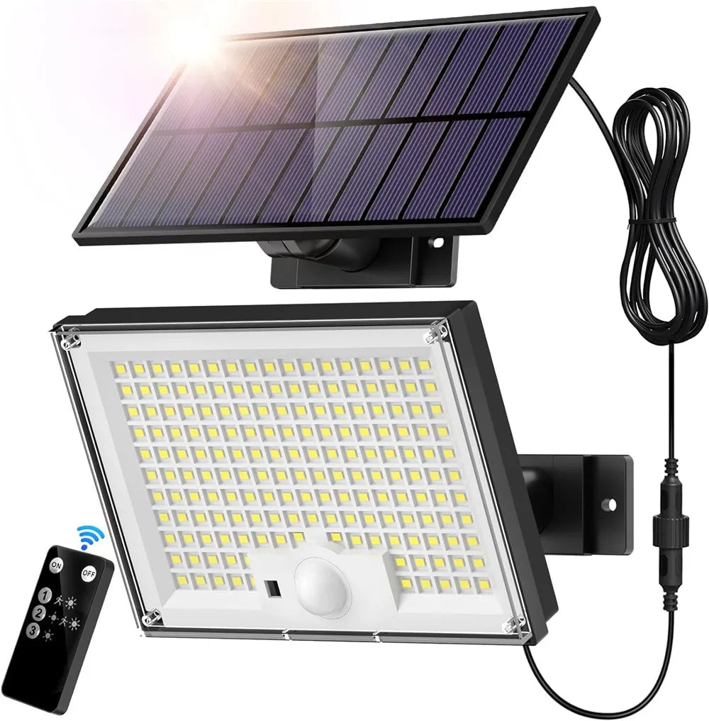 172LED Solar Light Outdoor Waterproof with Motion Sensor Floodlight Remote Control 3 Modes for Patio Garage Backyard