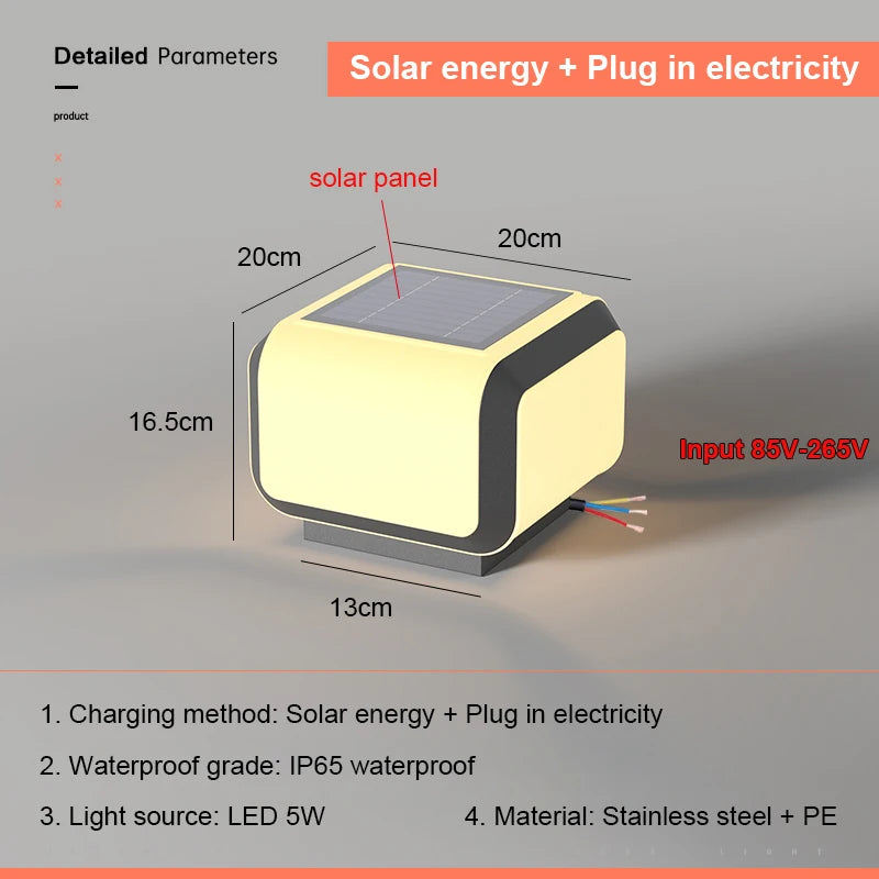 Solar Pillar Lights Outdoor Waterproof LED Wall Lamp Lighting Home Decor Solar Energy Square Lamp Villa Gate Garden Door Fence