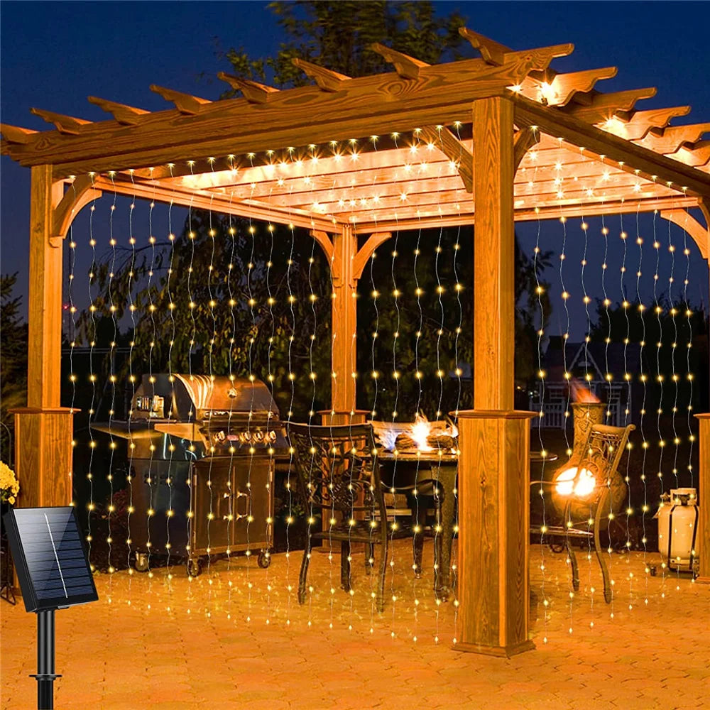 LED Solar Fairy Curtain Lights Waterproof Outdoor String Lights Christmas Garland String Lights Deco For Yard Garden Pavilion