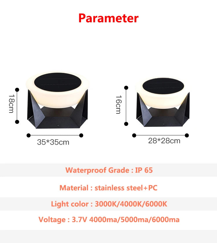 LED Solar Lights Outdoor Garden Light Column Lamps Post Light Waterproof Fence Gate Cap Light Lantern Head Lamp Patio Decoration