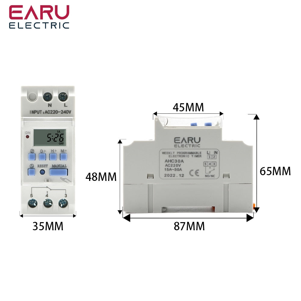 THC15A New type Din Rail 2 wire Weekly 7 Days Programmable Digital TIME SWITCH Relay Timer Control DC 12V 24V 48V 16A