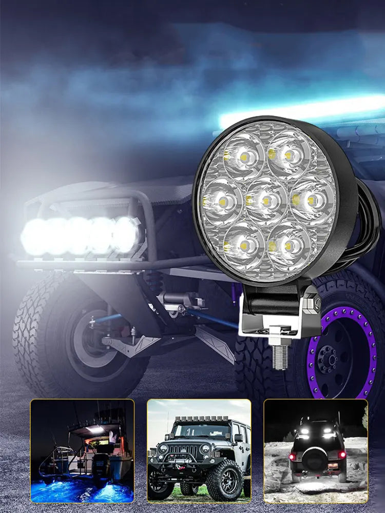 12/24V Round LED Work Light Spot Lamp Offroad Truck Tractor Boat SUV UTE 8000LM 6500K Driving Lamp Car Accessories