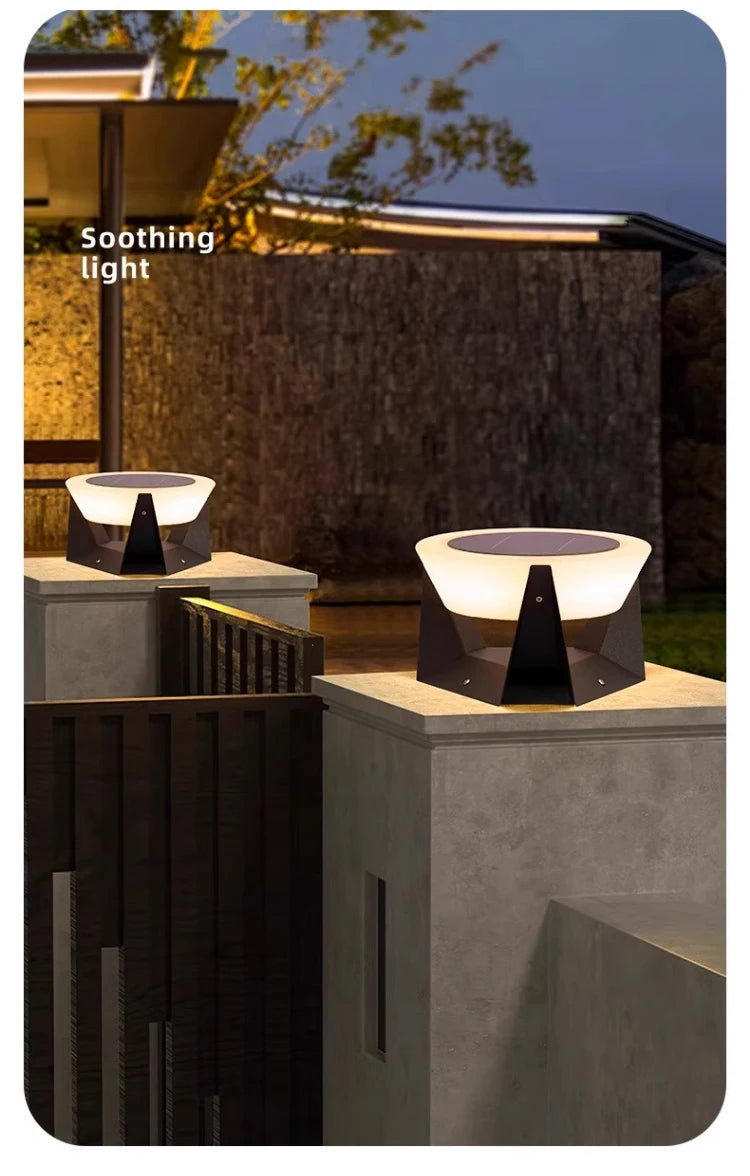 Stainless steel LED remote-controlled cylindrical solar column light,waterproof outdoor courtyard light, door post dimming light