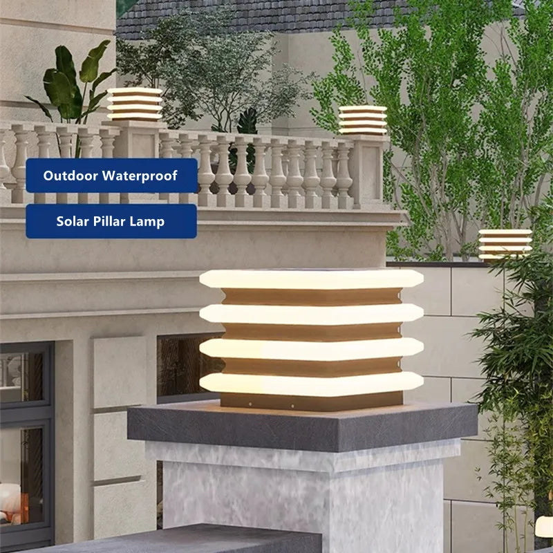 Waterproof Solar Wall Lawn Lamp Solar Column Head Light Outdoor Courtyard Door Pillar Lamp Outdoor Post Light Villa DoorLighting