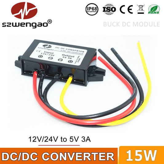 szwengao DC DC 12V 24V to 5V 3A 5A 10A Step Down Power Converter Buck Voltage Regulator 15W LED Power Supply for Cars Boats