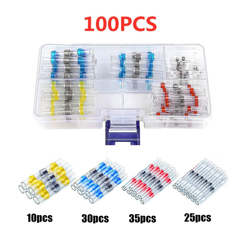 50-1000Pcs Solder Seal Wire Connectors Heat Shrink Solder Butt Insulated Connectors Solder Connector Kit Automotive Marine