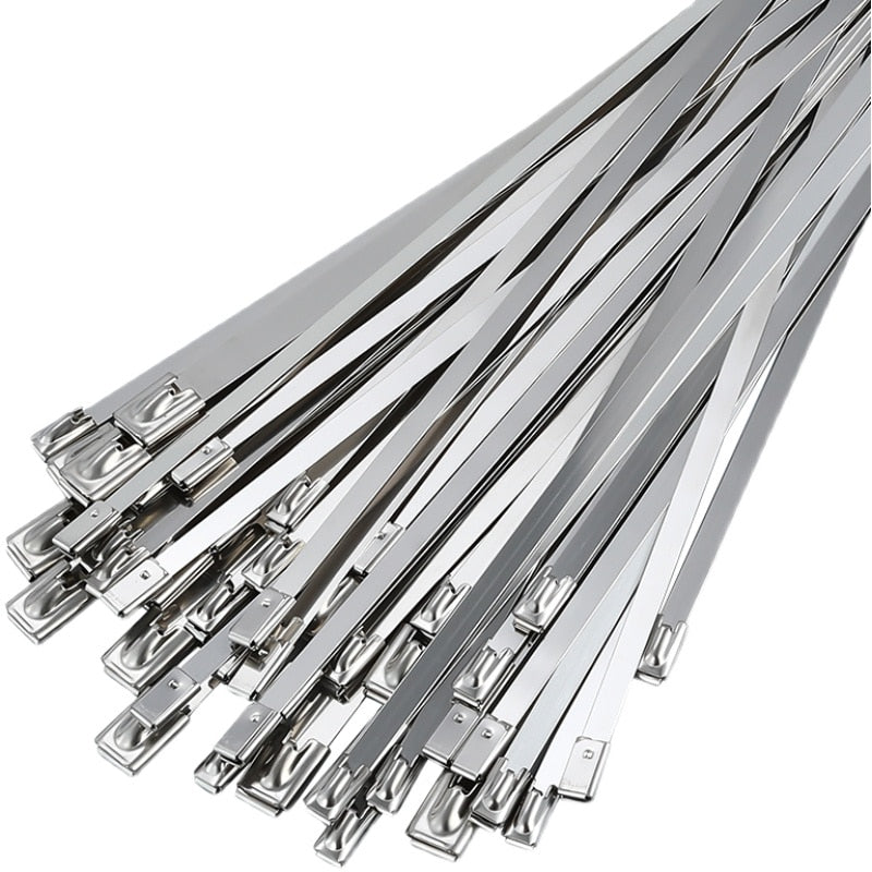 10 20 100 Pcs Stainless Steel Metal Cable Ties Exhaust Wrap Coated Locking Metal Zip-Exhaust Multifunctional Locking Cable Ties