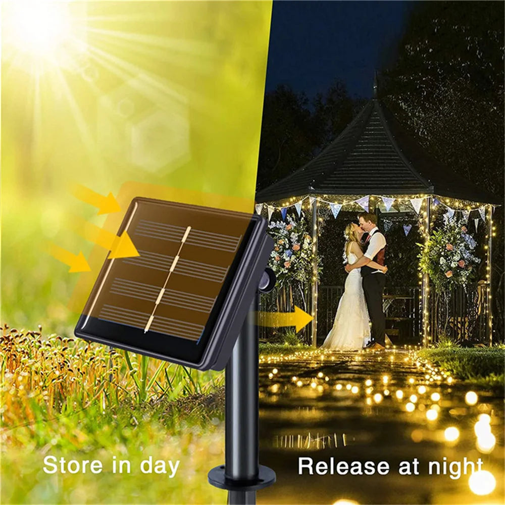 LED Solar Fairy Curtain Lights Waterproof Outdoor String Lights Christmas Garland String Lights Deco For Yard Garden Pavilion