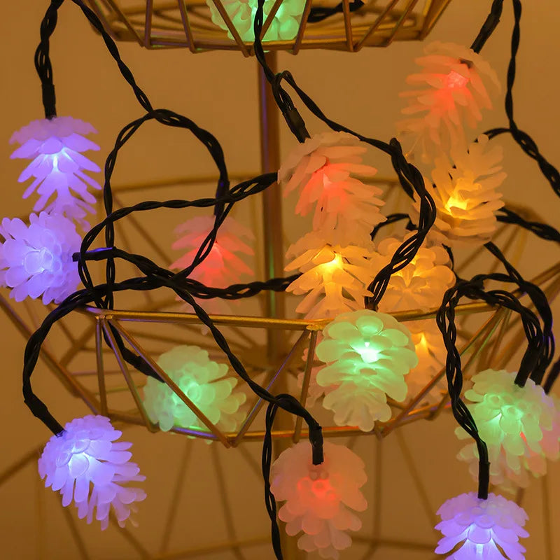 Holiday Pine Cones Snowflake Lights Solar DIY Fairy Pinecon Garland Outdoor Light String for Christmas Wedding Home Party Decor