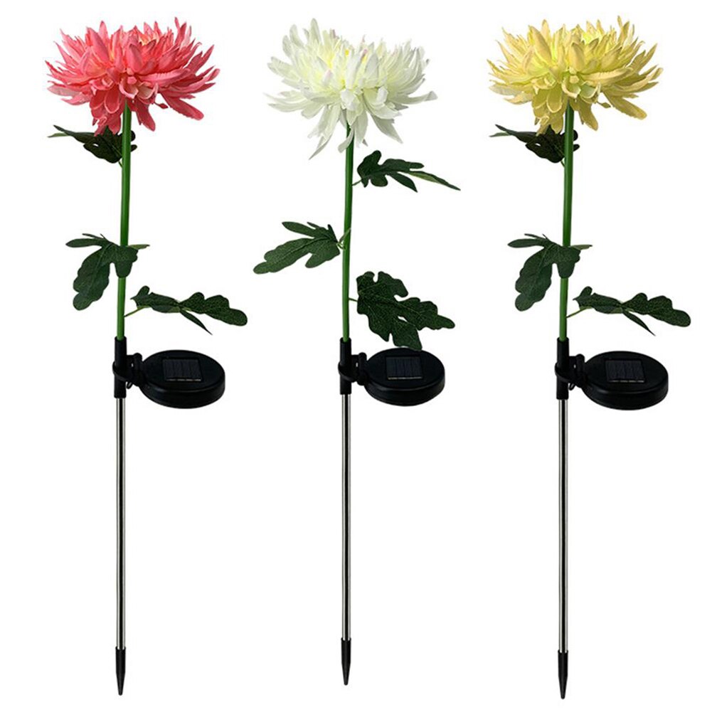 2pcs Chrysanthemum Solar Light LED Lamp Outdoor Garden Simulation Flower Lawn Light Plug-In Garden Land Lamp Light Garden Decor