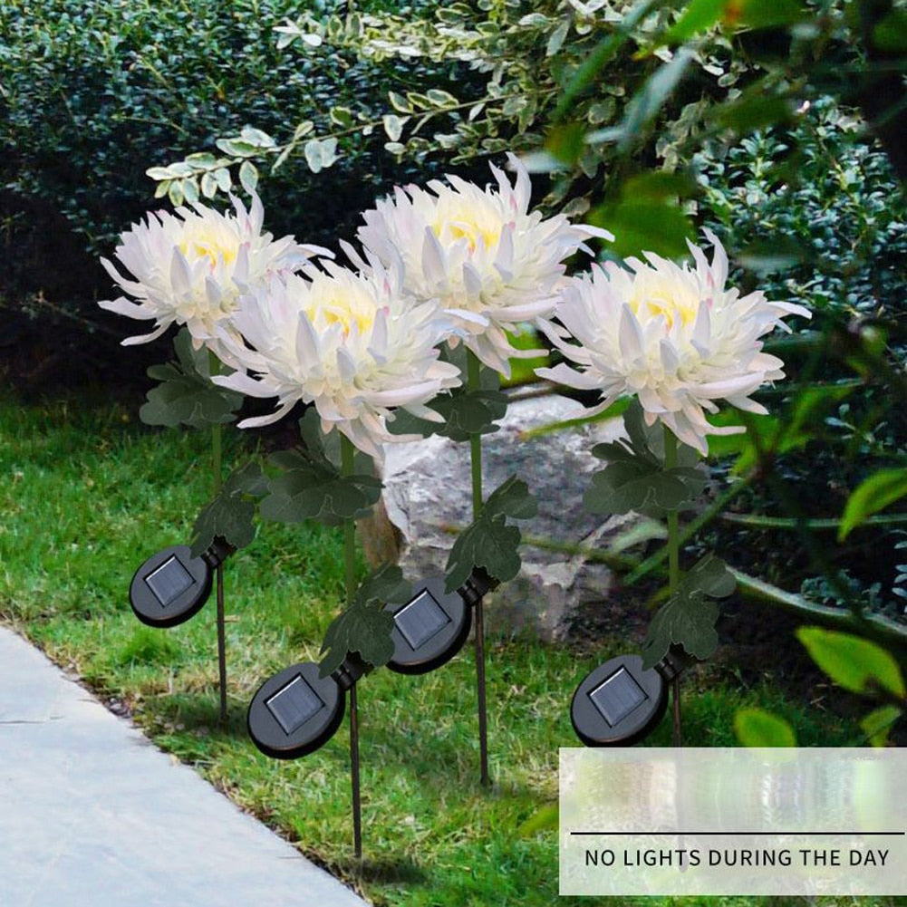 2pcs Chrysanthemum Solar Light LED Lamp Outdoor Garden Simulation Flower Lawn Light Plug-In Garden Land Lamp Light Garden Decor