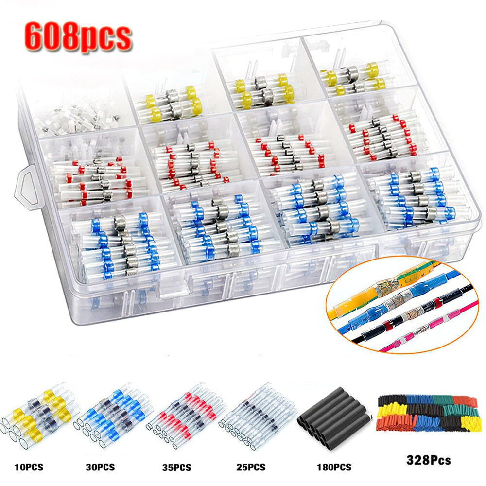 50-1000Pcs Solder Seal Wire Connectors Heat Shrink Solder Butt Insulated Connectors Solder Connector Kit Automotive Marine