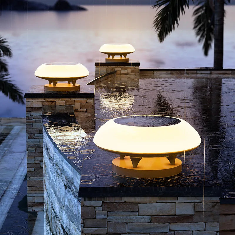 Solar Pillar Lights LED Wall Lamp Outdoor Waterproof Round Model Home Decor Gate Garden Lighting Decor Solar Energy Super Door