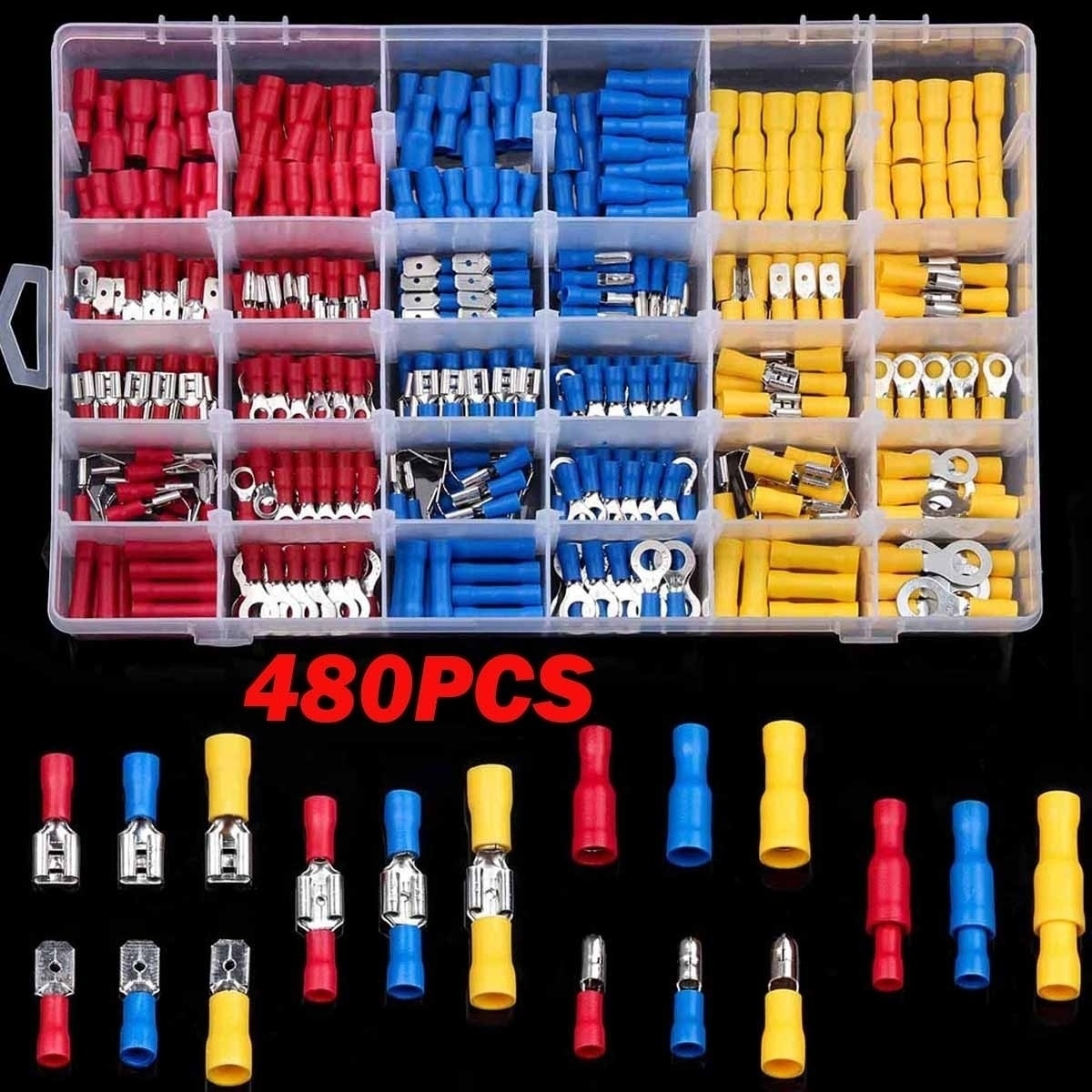 480/300/280PCS Insulated Cable Connector Electrical Wire Crimp Spade Butt Ring Fork Set Ring Lugs Rolled Terminals Assorted Kit