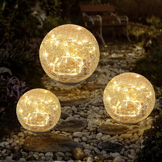 Garden Solar Lights Cracked Glass Ball Waterproof Warm White LED for Outdoor Decor Decorations Pathway Patio Yard Lawn