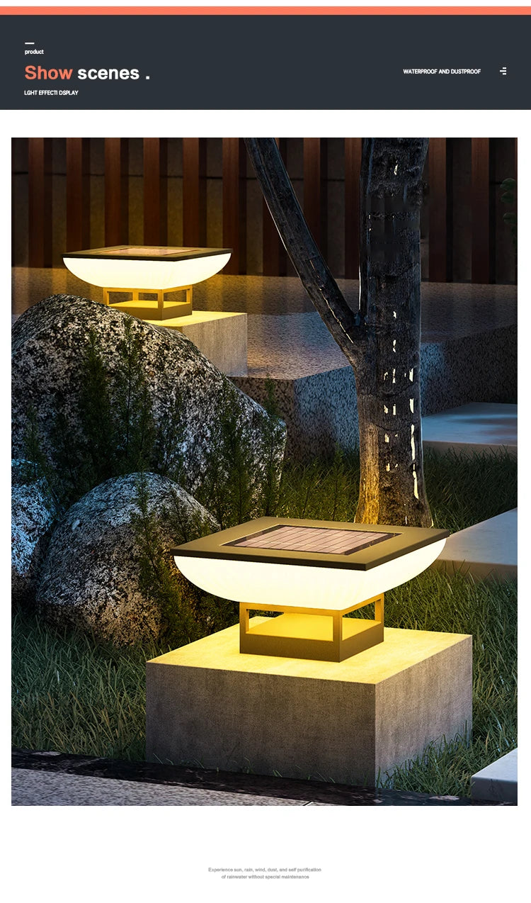 Solar Pillar Lights LED Wall Lamp Solar Energy Home Decor Lighting Outdoor Waterproof Fence Villa Gate Garden Door Courtyard