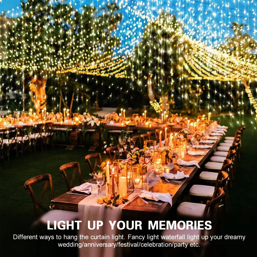 LED Solar Fairy Curtain Lights Waterproof Outdoor String Lights Christmas Garland String Lights Deco For Yard Garden Pavilion