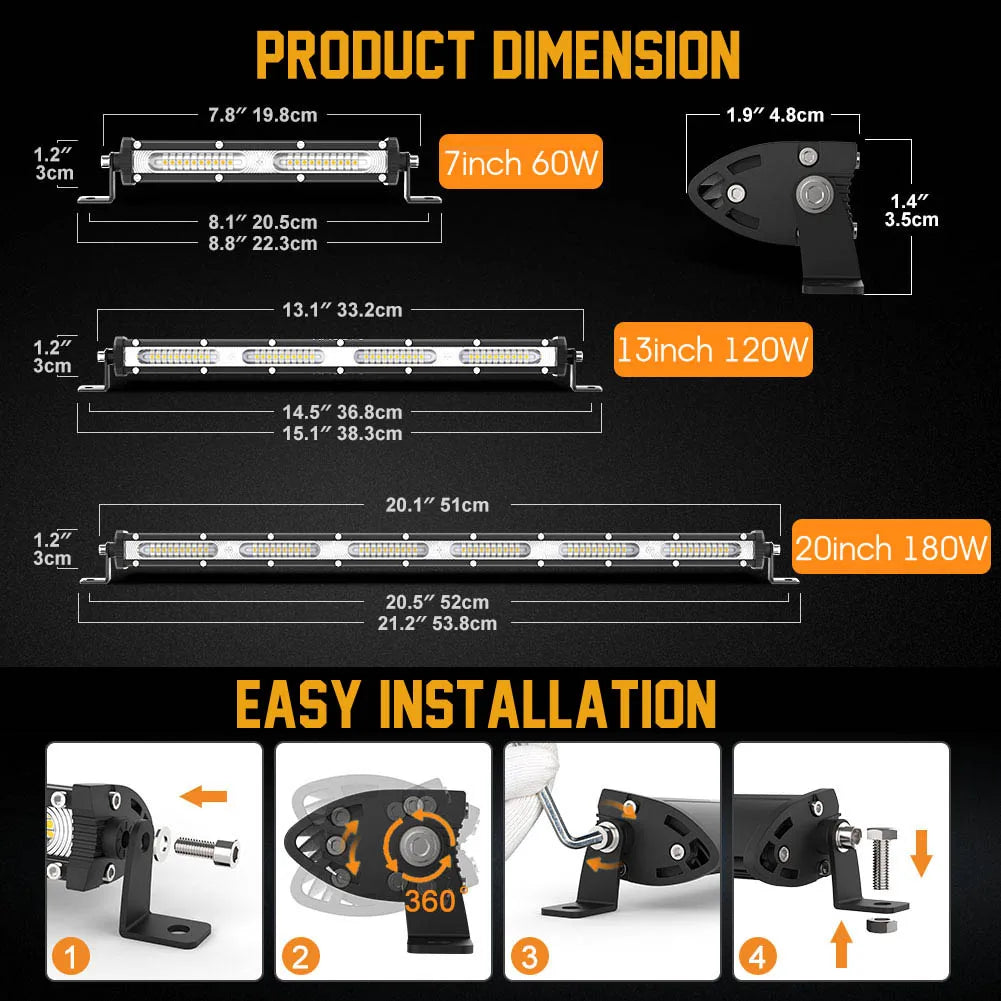 7/13/20 inch LED Bar Offroad Spot Flood LED Light Bar Single Row for Jeep Truck Car SUV 4WD 4x4 Boat ATV Barra Ultra Slim12V/24V