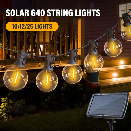 Solar Lights Outdoor G40 Garden String Lights USB Rechargeable Waterproof Outdoor Decoration Lights For Terrace Christmas