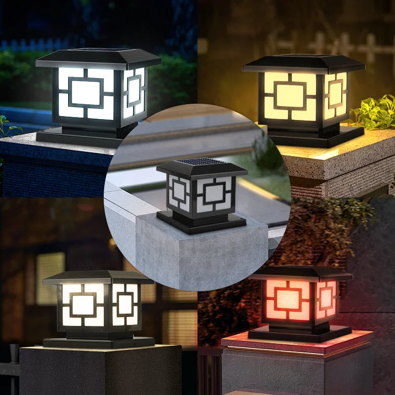 LED Solar Lights Outdoors Waterproof Solar Column Light Classical style Timed with Remote Control LED Light for Garden Patio
