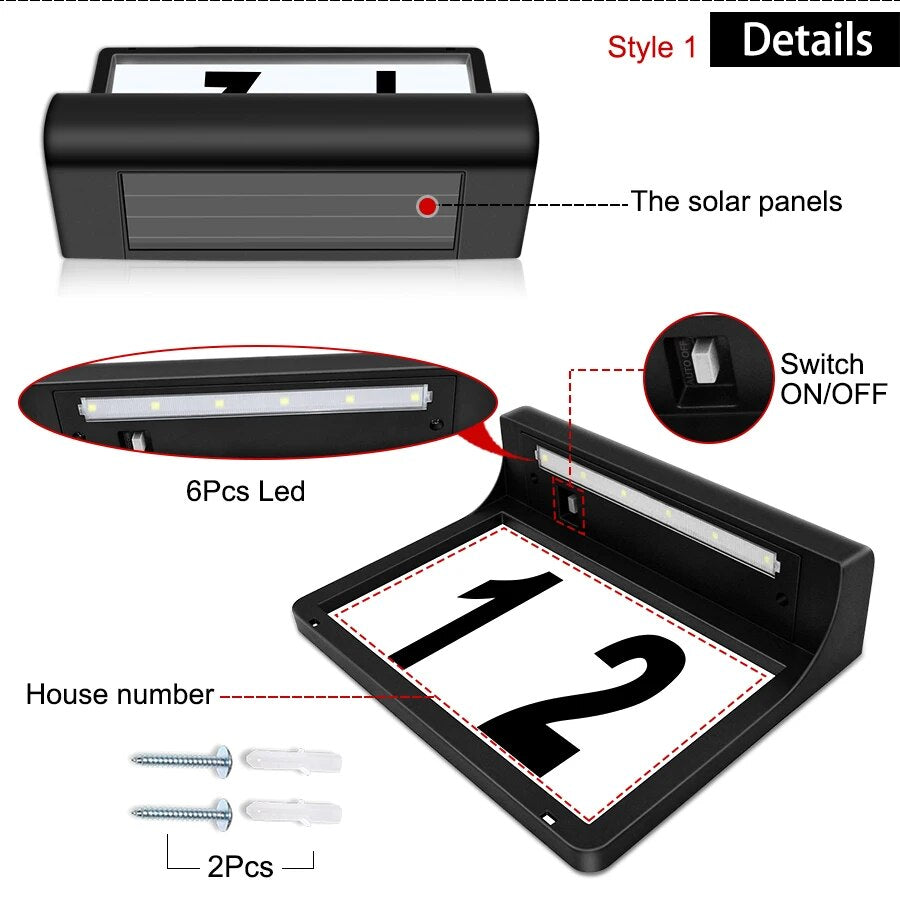 Outdoor House Number Solar Light Address Sign LED Solar Doorplate Wall Lamp Waterproof Plaque Solar Lighting for Garden Street