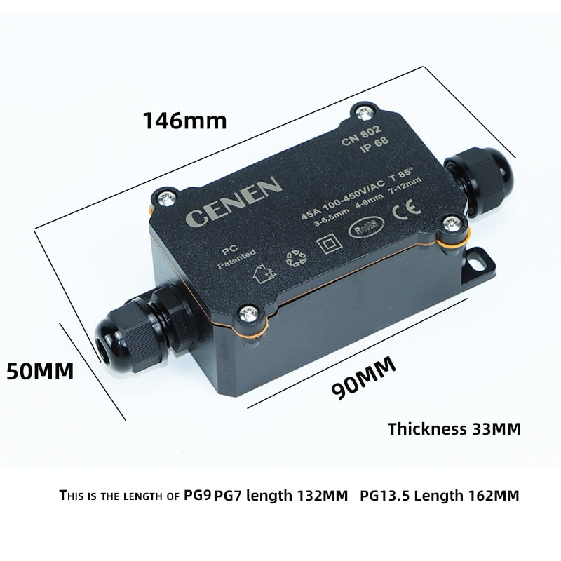 Plastic Waterproof junction box, Black PC flame-retardant electrical instrument Outdoor LED Lighting, Waterproof junction box IP68, 2/3/6holes