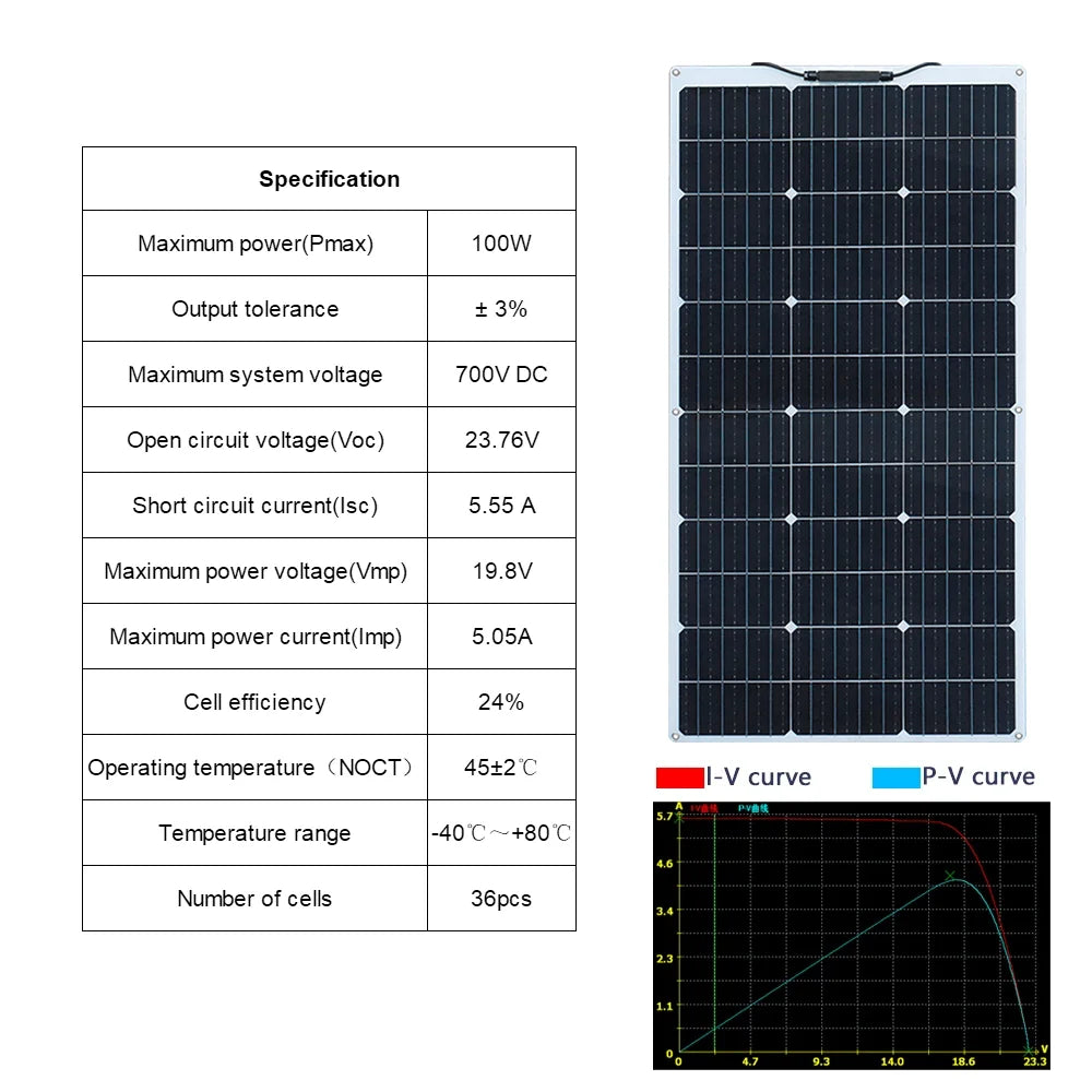 500W 400w 300W 200w 12v portable Solar Panel Flexible 18V 100W 1000W plate CELLS Monocrystalline silicon Panel Solar kit