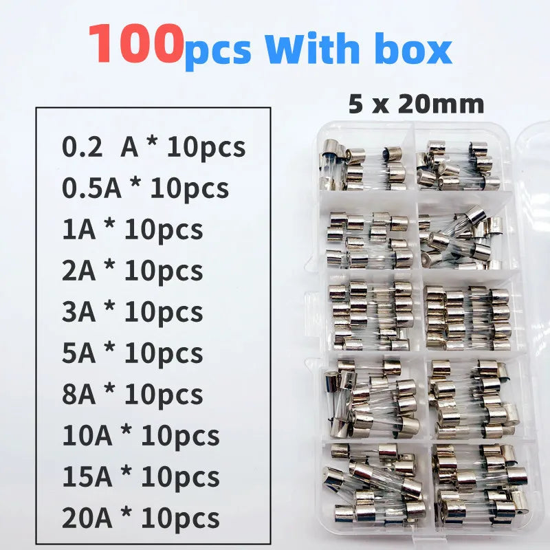 50/100 PCS Boxed,Fast Blow Glass Fuse Tube,250V,5*20-6*30,0.2/0.5/1/2/3/4/5/6/8/10/15/20/25/30A,Electroniccomponent