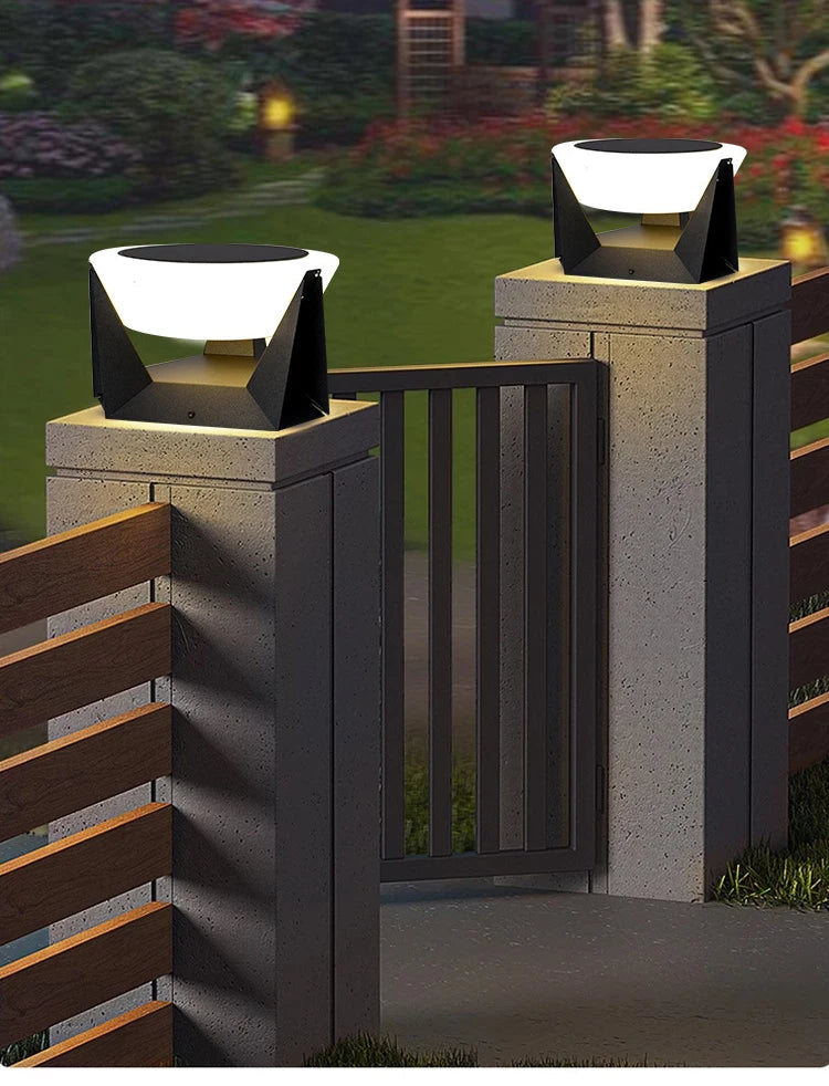 Stainless steel LED remote-controlled cylindrical solar column light,waterproof outdoor courtyard light, door post dimming light