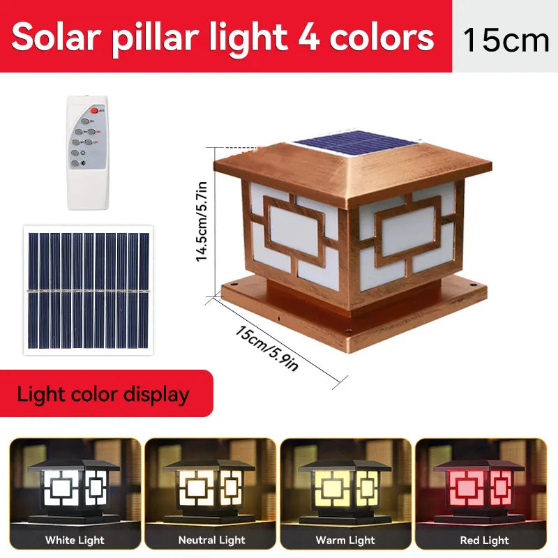 LED Solar Lights Outdoors Waterproof Solar Column Light Classical style Timed with Remote Control LED Light for Garden Patio